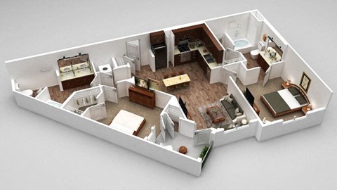 Floor plan for 2 beds, 2 baths, 1054 sqft